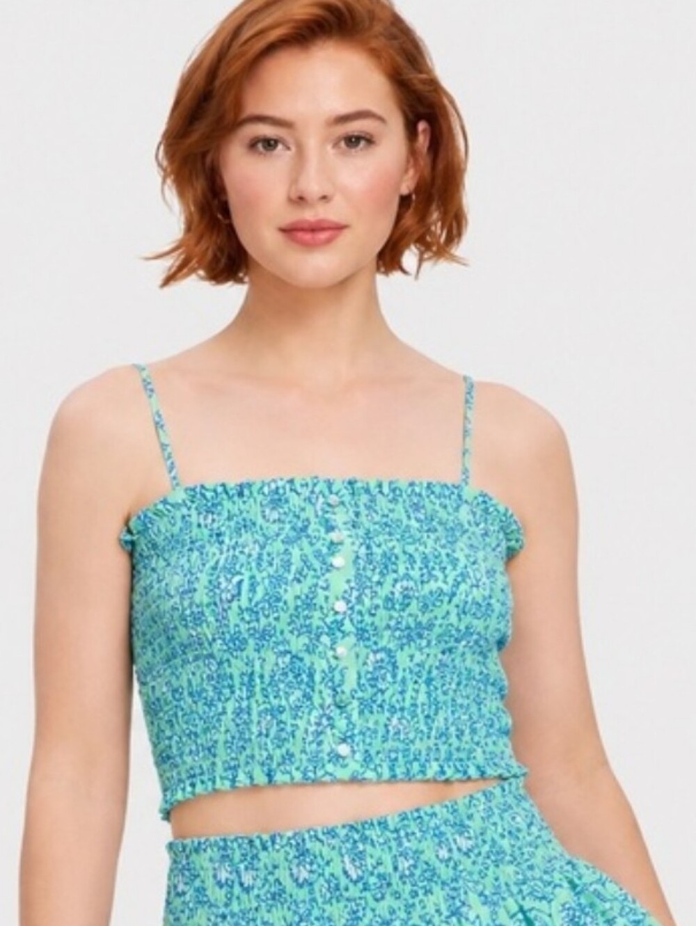 Roller Rabbit X Target Smocked Floral Cropped Tank Top - Aqua Blue